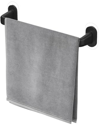 Sueving Self Adhesive Towel Rail, 38CM Small Bathroom Hand Towel Holder, Black Dish Cloth Hanger for Kitchen Sink (Black 38cm)