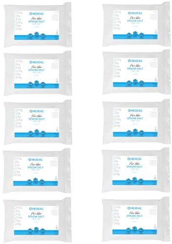 Hexeal Pure Value Epsom Salt 10kg – 10 x 1kg Bags of Food Grade Magnesium Sulphate for Bathing, Gardening & Household Use – Suitable for Personal Care, Soil Enrichment, and More