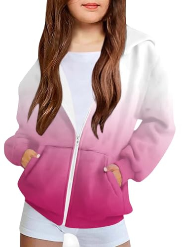 NZYIHAO Veste à capuche pour enfant - Pull à capuche - Sweat à capuche pour fille - Dégradé de couleur - Veste de sport légère de transition - Cardigan avec fermeture éclair