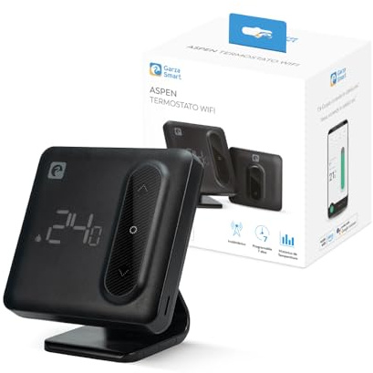 Garza - Termostato de 2 Hilos Wi-Fi Inteligente para Caldera y Calefacción, con Adaptador, Medidor Consumo, Control táctil, Detección Ventanas Abiertas, Control App y Voz, Alexa/Google, Negro