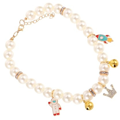 DOITOOL Kitten Pearl Collar with Bell Handmade Cat Neck Ring Decorative Pet Necklace for Photography Party Accessory for Girl Cats and Puppies