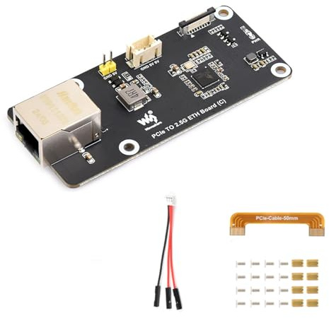 PCIe to 2.5G Ethernet Adapter Board (C) for Raspberry Pi 5, RTL8125 2.5GbE RJ45 LAN, PCIe x1 Gen2 16-Pin, Driver-Free Plug and Play, Side-Mount Acrylic Bracket