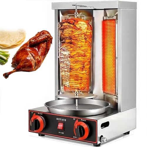 Máquina eléctrica para doner kebab, máquina para doner kebab, asador vertical de carne giroscópico con quemadores, ajuste de temperatura 50-350 ℃ para cocina doméstica comercial