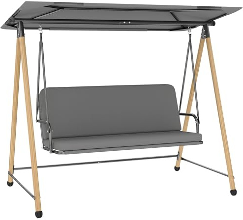 Outsunny Dondolo da Giardino 3 Posti con Tettuccio Regolabile, Dondolo da Esterno in Acciaio con Cuscini Imbottiti Sfoderabili in Texteline, Portata 360kg, per Terrazzo Balcone, 208x125x180cm, Grigio