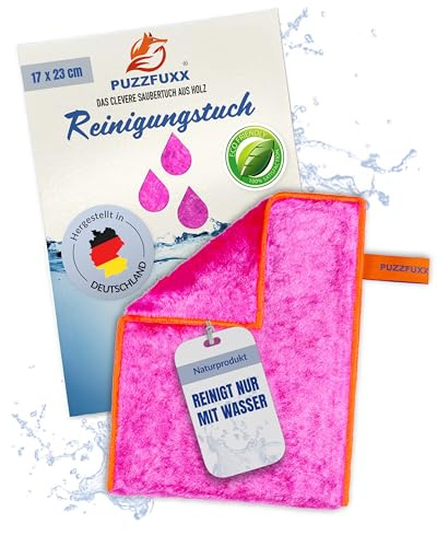 PUZZFUXX Reinigungstuch 17x23 cm, Naturfaser, ohne Chemie, waschbar, Pink | Putztuch, Wischtuch, Allzwecktuch, selbstreinigend, Haushaltstuch, Spültuch, Küchentuch, Fensterputztuch, Auto, waschbar