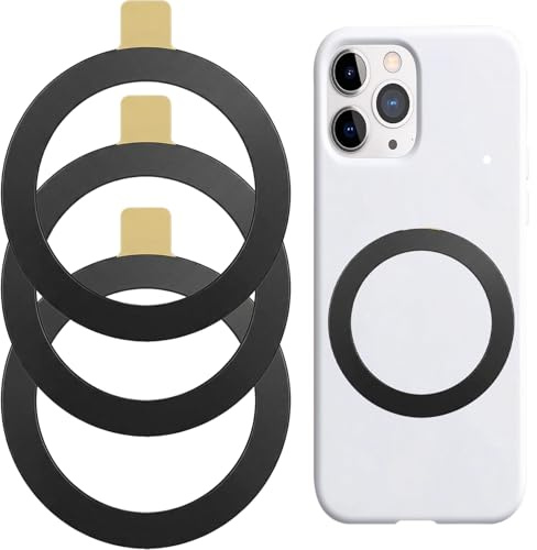 KIMHOME Juego de 3 Anillos magnéticos Adhesivos, Anillos metálicos autoadhesivos compatibles con la mayoría de Fundas para móviles y Soportes para Coche (Negros)