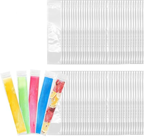 Ice Bags, 200 PCS Ice Pop Moulds with Funnels, 5 x 27 cm Reusable Ice Cube Bags for Freezer Storage, Versatile Ice Lolly Bags for Outdoor Activities and Snack Preparation