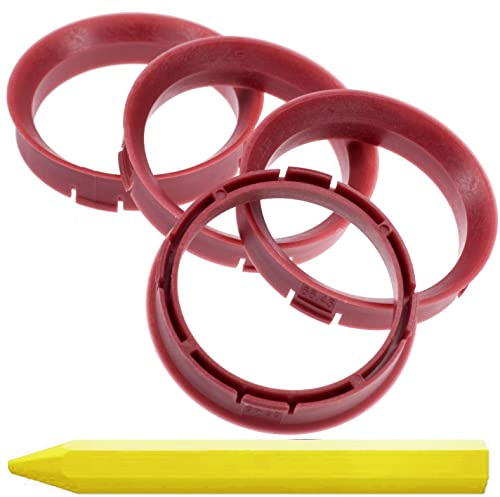 4X Zentrierringe Rot 66,45 mm x 57,1 mm + 1x Reifen Kreide Fett Stift