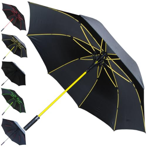 60MPH Golf Umbrella Windproof - Strong Umbrella Large and Rainproof Big - StormDefender Jumbo - Best for Size - Reinforced Frame - Non Slip Handle - Auto Open - Yellow Ribs