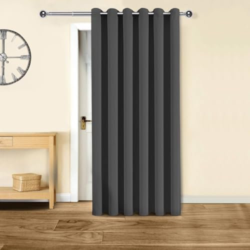 Oxford Homeware Eyelet Blackout Curtain Thermal Insulated window Treatment 1 Panel Living Room Kitchen Bedroom Door Curtains (Grey, 66x84 (167x213cm))