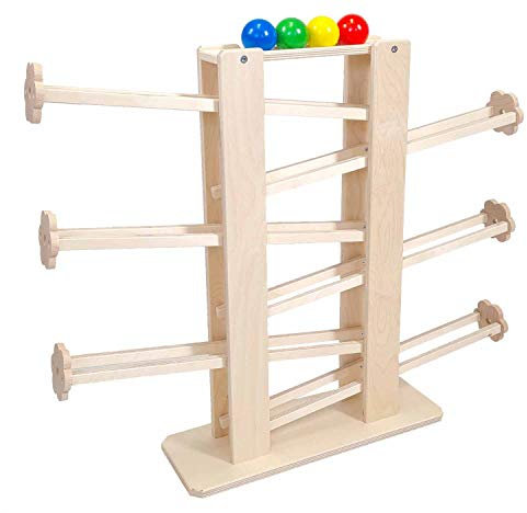 Hess Holzspielzeug 31129 - Kugelbahn aus Holz, zerlegbar, mit 4 Kugeln, handgefertigt, für Kleinkinder ab 18 Monaten, ca. 57,5 cm hoch, für fröhlichen Spielspaß