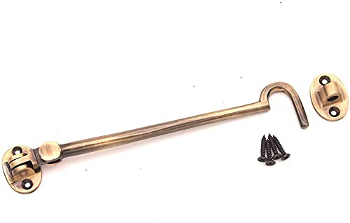Kabinenhaken und Öse, 200 mm, Antik-Look, robust, Messing, geräuschlos, für Tor/Schuppen/Terrassentür