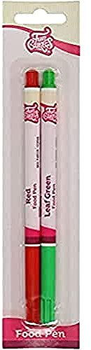 FunCakes Food Pen Rouge-Vert: Stylo Alimentaire pour Décoration de Gâteaux, Pâtisseries et Desserts, Pointe Flexible pour Lignes Épaisses et Fines, Idéal pour Personnaliser, Certifié Halal