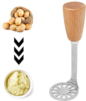 Stampfer Kartoffel Holzgriff Multifunktional Kartoffelstampfer Potato Masher Wooden Dreieck Maischeplatte geeignet für Gemüse Kartoffeln lila Kartoffeln Obst Zur Herstellung von Desserts Beikost