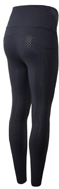 HORZE Damen Schwangerschafts-Reitleggings Ginny – Bequeme & Elastische Umstands-Reithose mit Silikon-Vollbesatz & Handytasche - Blau, 38