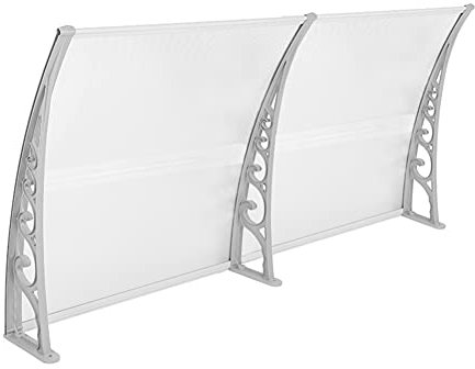 YIMING Auvent de Porte d'entrée, Longueur 240 cm (94,49''), Marquise de Porte et Fenêtres, Auvent de fenêtre en Polycarbonat, UV Protection, Pluie et Neige Protection (Gris-Blanc, 76×240×23 cm)
