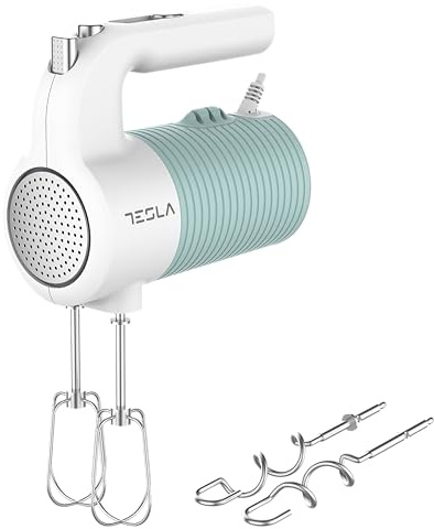 TESLA Sbattitore Mixer MX510BWS 350 W, 5 velocità, funzione turbo, 2 aste, 2 ganci, sistema di avvolgimento cavi, rivestimento in silicone