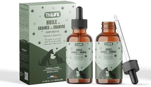 Thilife – Pflanzliches Öl für Hunde & Katzen – Omega 3-6-9 & Vitamin E – Ergänzungsfuttermittel – Mit Pipette – Doppelpack 2 x 30 ml