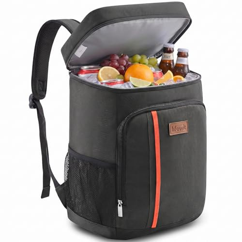 Lifewit 30 Cans Backpack Cooler Waterproof Insulated Soft Lunch Backpack Lightweight Leakproof Cooler Bag for Men Women Adults for Work Picnics Beach Camping Travel Outdoor Activities, Black