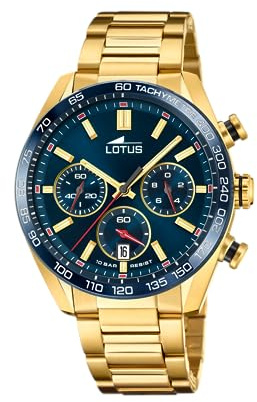 LOTUS Reloj Hombre Analógico de Acero Inoxidable 316l Dorado - Movimiento de Cuarzo - Cronógrafo - Calendario - Cristal Mineral de Alta Resistencia - Resistente al Agua 10 ATM 18917/4 Special Prices