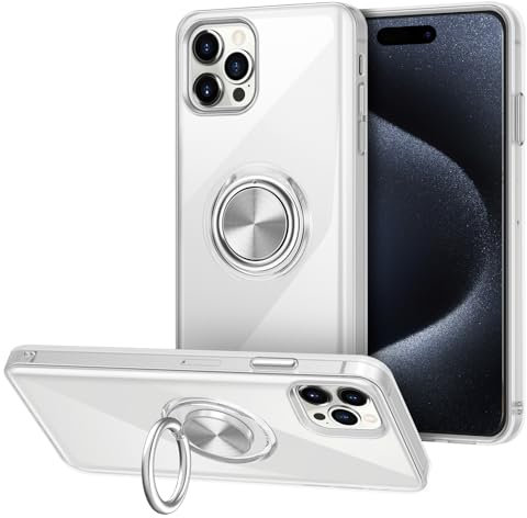 Vunake Kompatibel Mit iPhone 15 Pro Hülle - Ring Halter Ständer, Silikon TPU Slim Clear, Magnetische Autohalterung, Stoßfeste Schutzhülle Für Handys