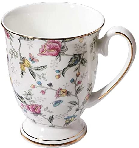 VollfitYYu Kaffeetasse Kaffeebecher aus Porzellan,300ml Keramiktasse Blumenmotiv Teetasse mit Griff Milchbecher Kakaobecher Muslitasse Für Zuhause Büro Café (Schmetterling und Blumen)