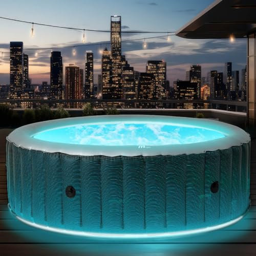 BRAST Whirlpool aufblasbar MSpa Starry mit LED Beleuchtung für 6 Personen Ø204x70cm In- Outdoor Pool 138 Massagedüsen Energiespar-Timer Heizung Bubble Wellness Massage