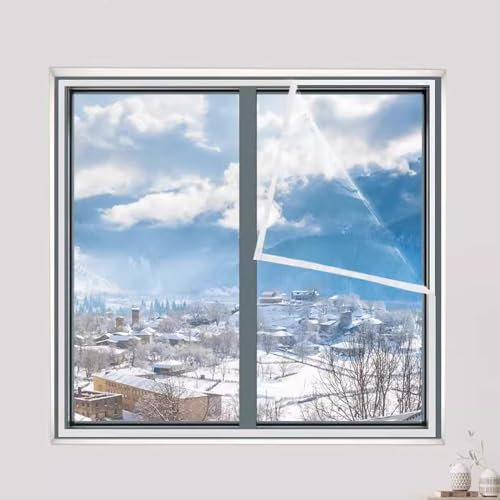 Wetterfeste Thermo Cover Fenster-Isolierfolie,Fenster Isolierfolie Thermo Cover,Transparente Kälteschutzfolie Fenster,Fensterisolationsfolie für Winter,mit Magic Tape (90x220cm/35x87)