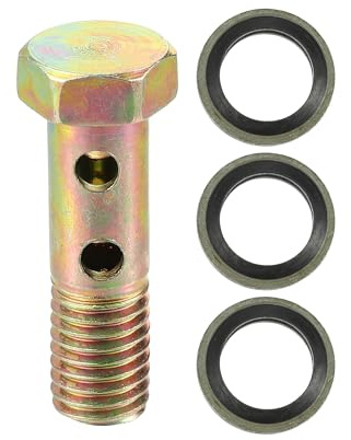 VekAuto Doppelter Banjo-Bolzen-Satz Bronze 1 Stk Für Auto Metall | Gewindegröße M10x1.5, Länge 38mm, 3 Stk Unterlegscheiben, Für LKW, Motorrad, Bremsleitungsadapter