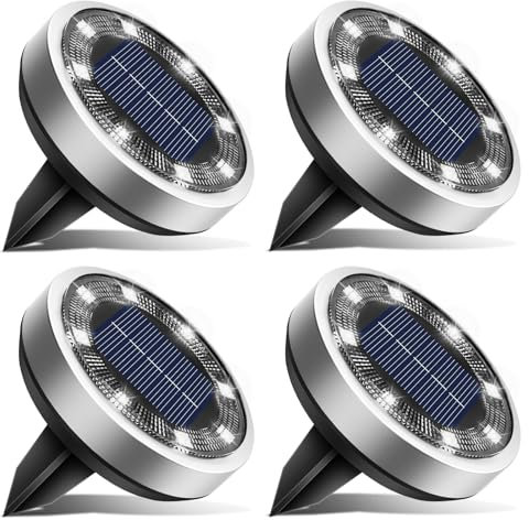 btfarm 4 Paquetes Luces Solares LED Exterior Jardin Suelo, 8 LED Lamparas Solares Exterior de Tierra, IP65 Impermeable Luz Solar Suelo para Jardín, Camino, Césped, Patio (Blanco Frío)
