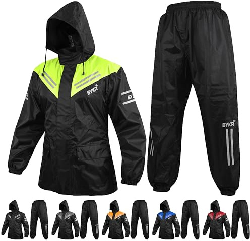BYKR Vattentät utomhus motorcykel regndräkter för män och kvinnor cykling 2-delar andas och vindtätt skydd skydd för vått väder, Hi-Viz grön, XL