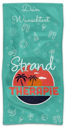 Print Royal PR Badetuch personalisiert mit Text - Strandtherapie - mit Wunschtext Bedrucken - Individuelles Geschenk für Freunde und Familie | Fotohandtuch - 100 x 50 cm