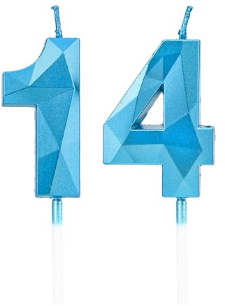 Velas 14 cumpleaños, velas con número azul, decoraciones para tartas de cumpleaños, bodas, aniversarios de empresa