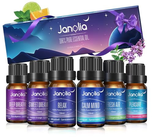 Janolia Ätherische Öle Naturrein Duftöl Set Reines Natürliche Ätherische Öle für Diffuser, Pur Essential Oils für Luftbefeuchter, Diffuser Ätherische Öle Set, Ideal Duftöle für Zuhause, Büro, Spa