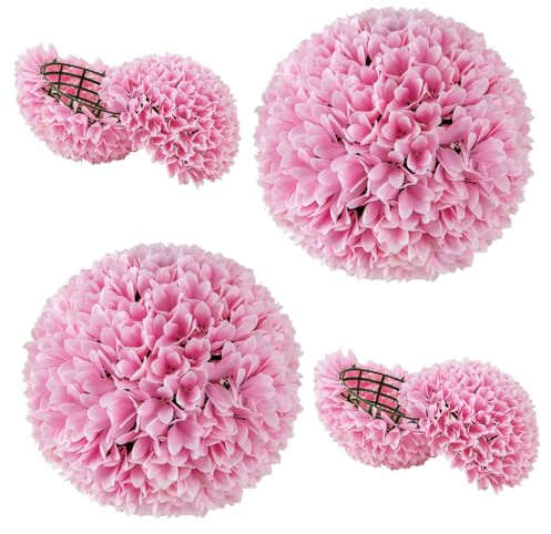 Goplus 11 Inch Topiary Balls Artificial Outdoor Set of 2, Faux Boxwood Ball, Fake Plant Sphere, Round Artificial Plant Balls for Front Door, Porch, Backyard, Balcony, Home Décor (Pink)