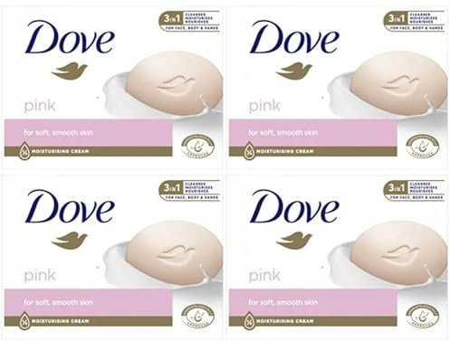 Dove Pink 3 in 1 Beauty Cream Bar reinigt, spendet Feuchtigkeit und pflegt, sulfatfreie Duschseife für weiche, glatte Haut, geeignet für den täglichen Gebrauch, 4 x 90 ml