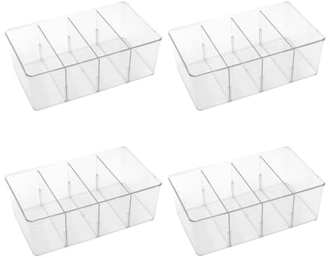 JIEHIN 4 stycken kylskåpsförvaring med 4 fack, skiljevägg, kylskåpsförvaring, transparent, plastförvaringslåda, kyllåda, behållare för kök, frys, skafferi