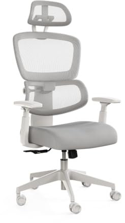 DESKSPACE Move Ergonomischer Bürostuhl - Intelligente Lordosenstütze, 3-stufige Neigung Schreibtischstuhl, höhenverstellbare Rückenlehne, Atmungsaktives Netzgewebe, Bürodrehstuhl 150 kg (Grau)