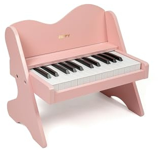 ZIPPY Tastiera Pianoforte per Bambini, 25 tasti digitale, volume regolabile, mini strumento educativo musicale, giocattolo in legno per ragazze e ragazzi. (Rosa)