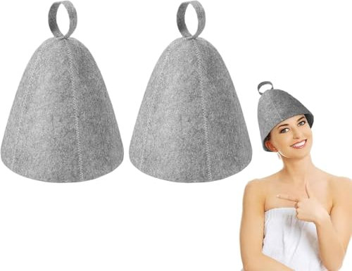 Heanvmyss Sauna Hat,2 Pcs Unisex Bathroom Sauna Accessories,Vaporarium Hat,Felt Bath Cap,Thickened Grey Shower Cap for Men Women,Home,Steam Room,Hotel,Gym(Grey)