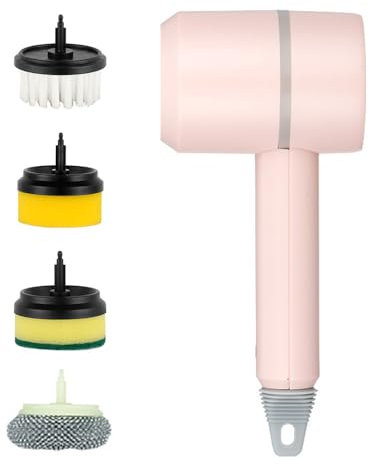 Uadme Brosse Nettoyage Electrique Rotative, Brosse de Nettoyage sans Fil Rechargeable avec 4 Têtes de Remplaçables, Spin Scrubber pour Cuisine, Salle de Bain (Rose)