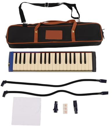 37 Key Melodica Instrument, Klavier -Tastatur -Luftinstrument -Set mit Tragetasche, Musikgeschenk für Anfänger Erwachsene, Schwarz, 2 Röhren 2 Mundstücke