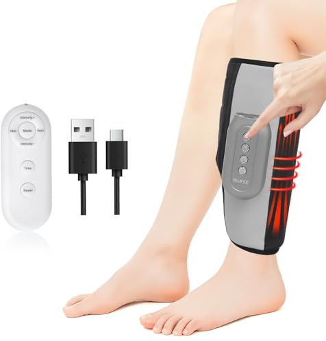 Massage Jambe,3 Modes 5 Intensités et Régulation de 3 Températures,5 Airbags,Cadeaux Fete des Mamies,Cadeau Homme Femme