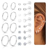 YADOCA 12 par örhängen med platt rygg för kvinnor, allergivänliga, kirurgiska stålörhängen för känsliga öron, 14 k guldring, knoppörhängen flatback brosk, tragus, helix, piercing smycken
