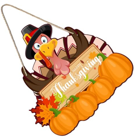 Warmhm Herbstliche Holz Türdekoration mit Kürbis und Truthahn Rustikaler Dankfest Hänger für Haustür Wand und Fenster Party und Deko im Landhausstil