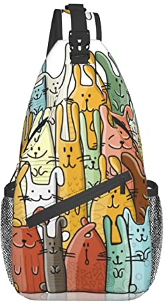 Schultertasche Lustige Bunte Kaninchen Slingtasche Wasserdicht Langlebiger Brustrucksack, Für Wandern, Sports, Reisen