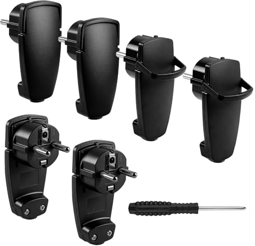 6 Stück Winkelstecker 250V 16A Schuko Flachstecker, Schutzkontakt Eurostecker mit Klappgriff, Schukostecker Abgewinkelt, Schutzkontakt Stecker IP20 für Kabel bis 3x1.5 mm², Schwarz