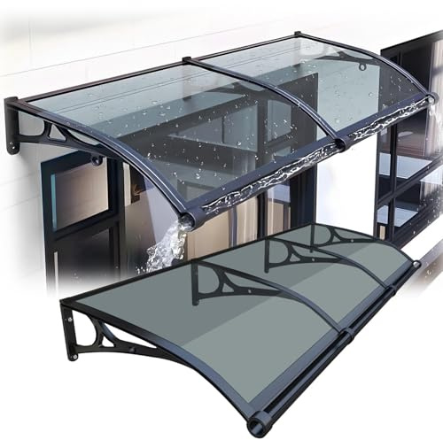 Door Canopy Exterior Window Awning, Awnings for Door Entrance Polycarbonate Cover Patio Doors Awning Rain Snow Sunlight Protection 60cm~600cm Overhang Awnings(Dark gray,31x157in/80x400cm)