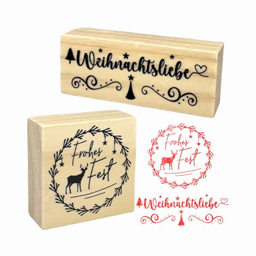 Weihnachten Stempel Holz Keksstempel Frohe Weihnachten Motiv | Holzstempel mit Aufdruck für Plätzchen, Backen & Bastelprojekte mit Merry Christmas Design