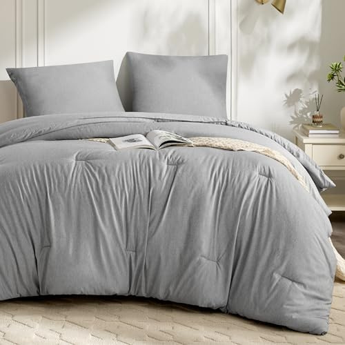 BEDSURE Täcke utan överdrag 155x220 – Täcke 155x220 med örngott 80x80 cm – Katjoniskt 3-delat sängklädesset för allergiker 4 säsonger Duvet, 1x täcke, 2x örngott, dimgrå